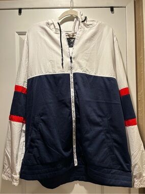 Marc Ecko White, Navy & Red Hooded Shirt Jacket